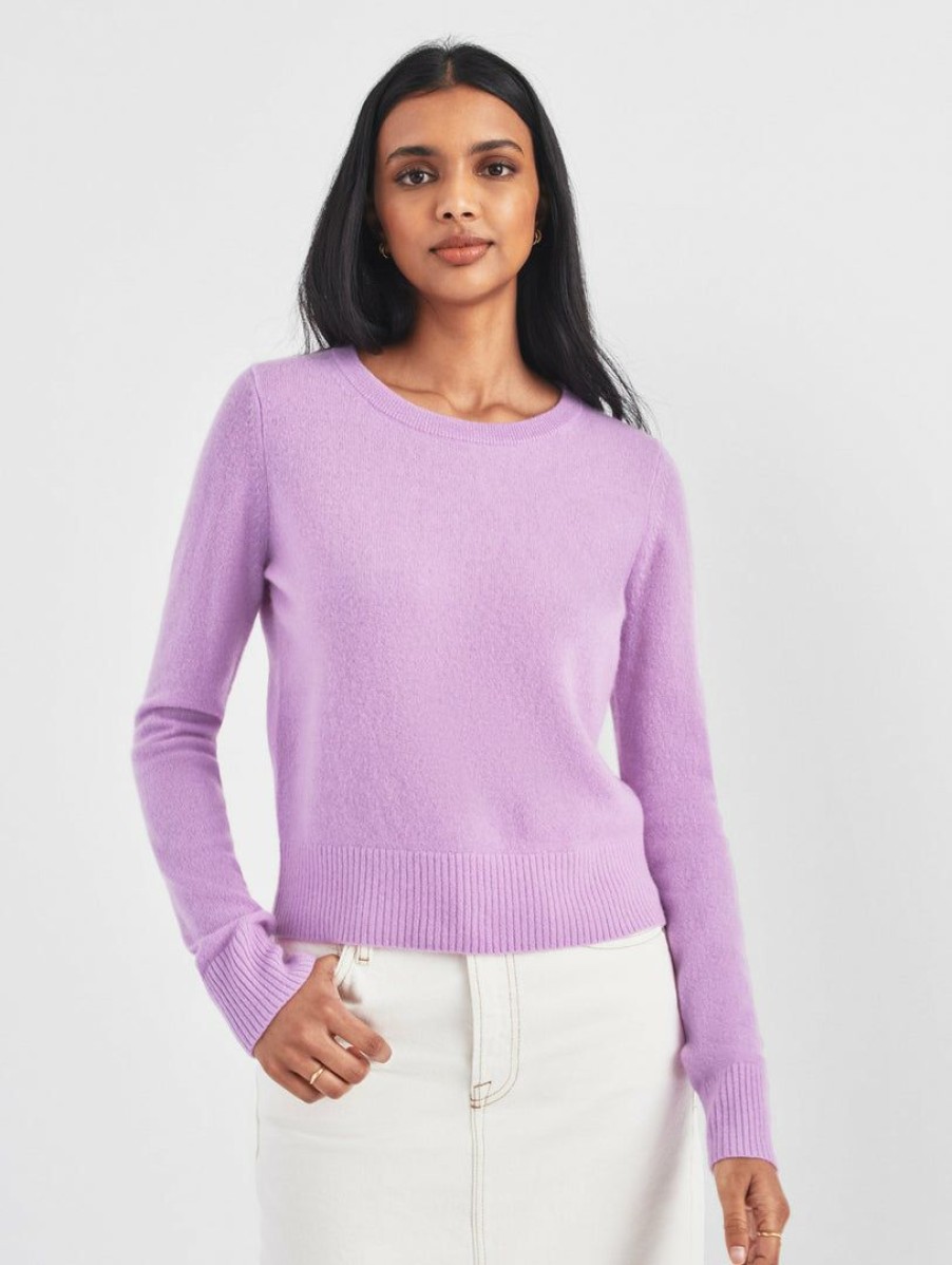 Apparel * | White + Warren Sweaters Essential Cashmere Shrunken Crewneck Bright Lavender