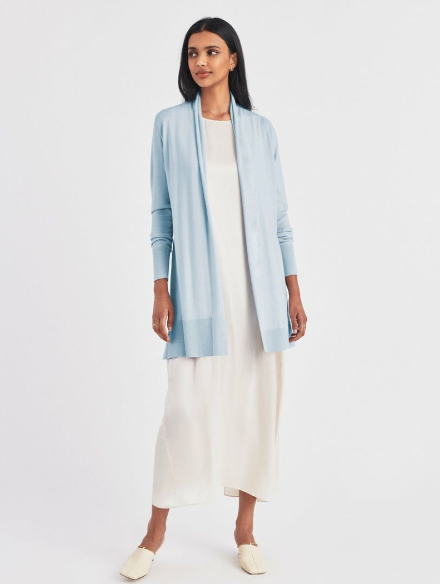 Apparel * | White + Warren Cotton Long Open Cardigan Water