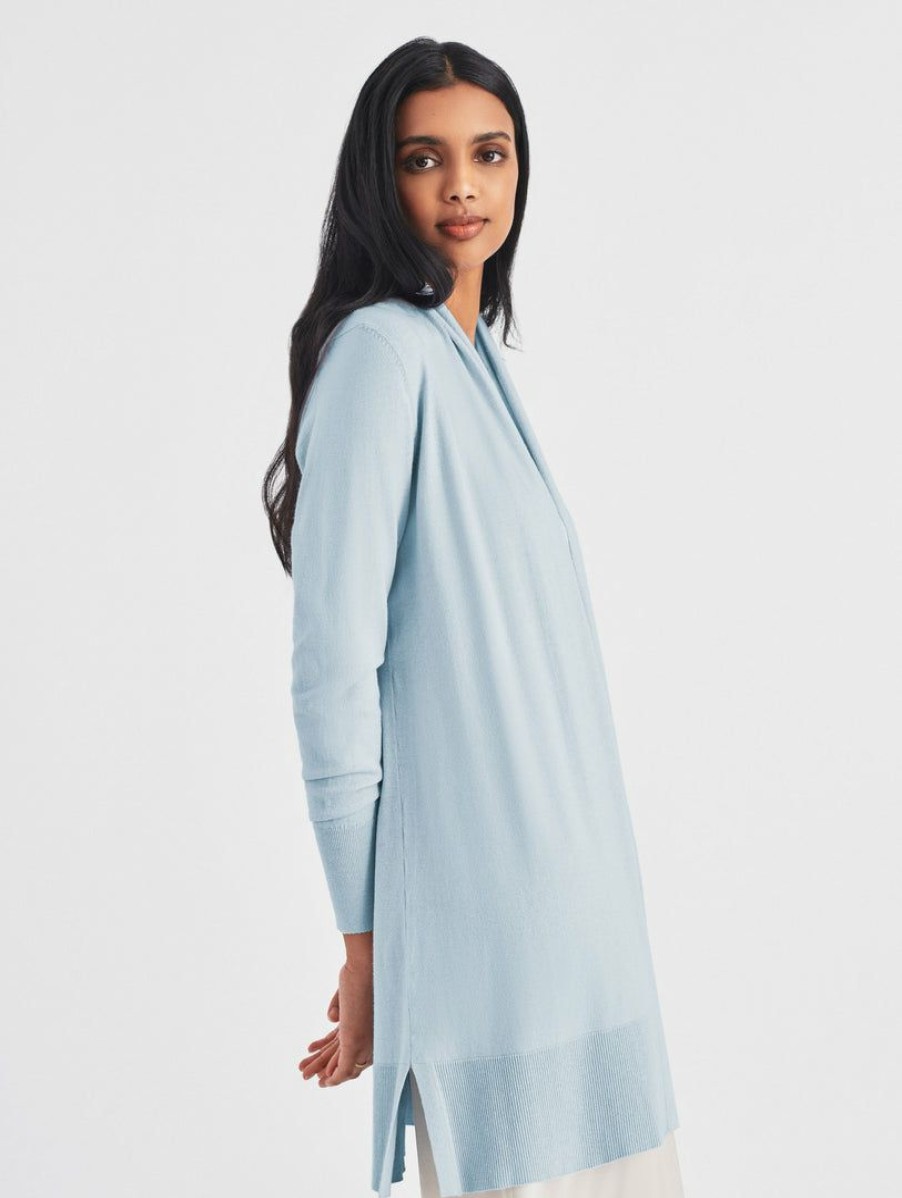 Apparel * | White + Warren Cotton Long Open Cardigan Water