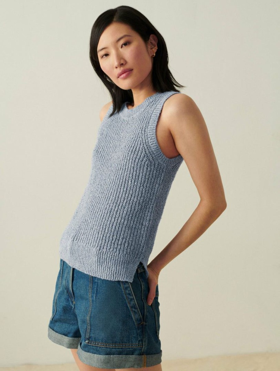 Apparel * | White + Warren Summer Staples Cotton Linen Marled Tank Chambray Marl