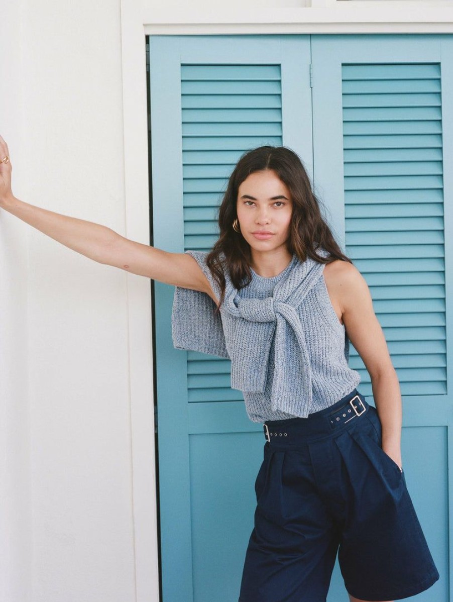 Apparel * | White + Warren Summer Staples Cotton Linen Marled Tank Chambray Marl