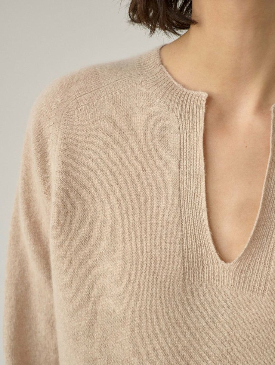 Apparel * | White + Warren Cashmere Split Neck Pullover Best-Sellers Toffee Heather