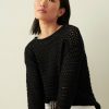 Apparel * | White + Warren Italian Blend Crochet Crewneck Vacation Wardrobe Black