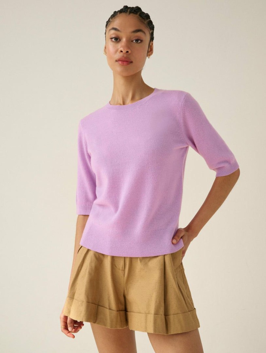 Apparel * | White + Warren Summer Staples Essential Cashmere Tee Bright Mauve