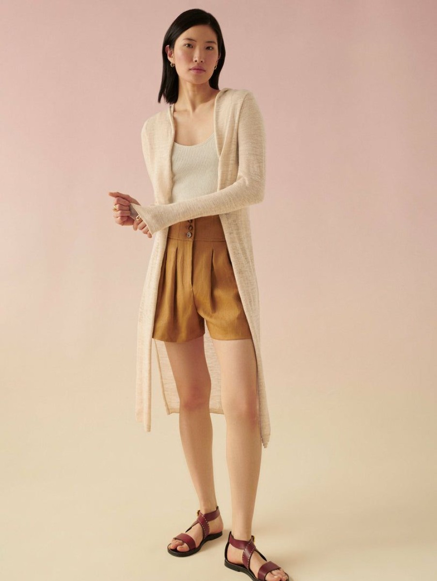 Apparel * | White + Warren Linen Slub Long Hooded Cardigan Sand Heather