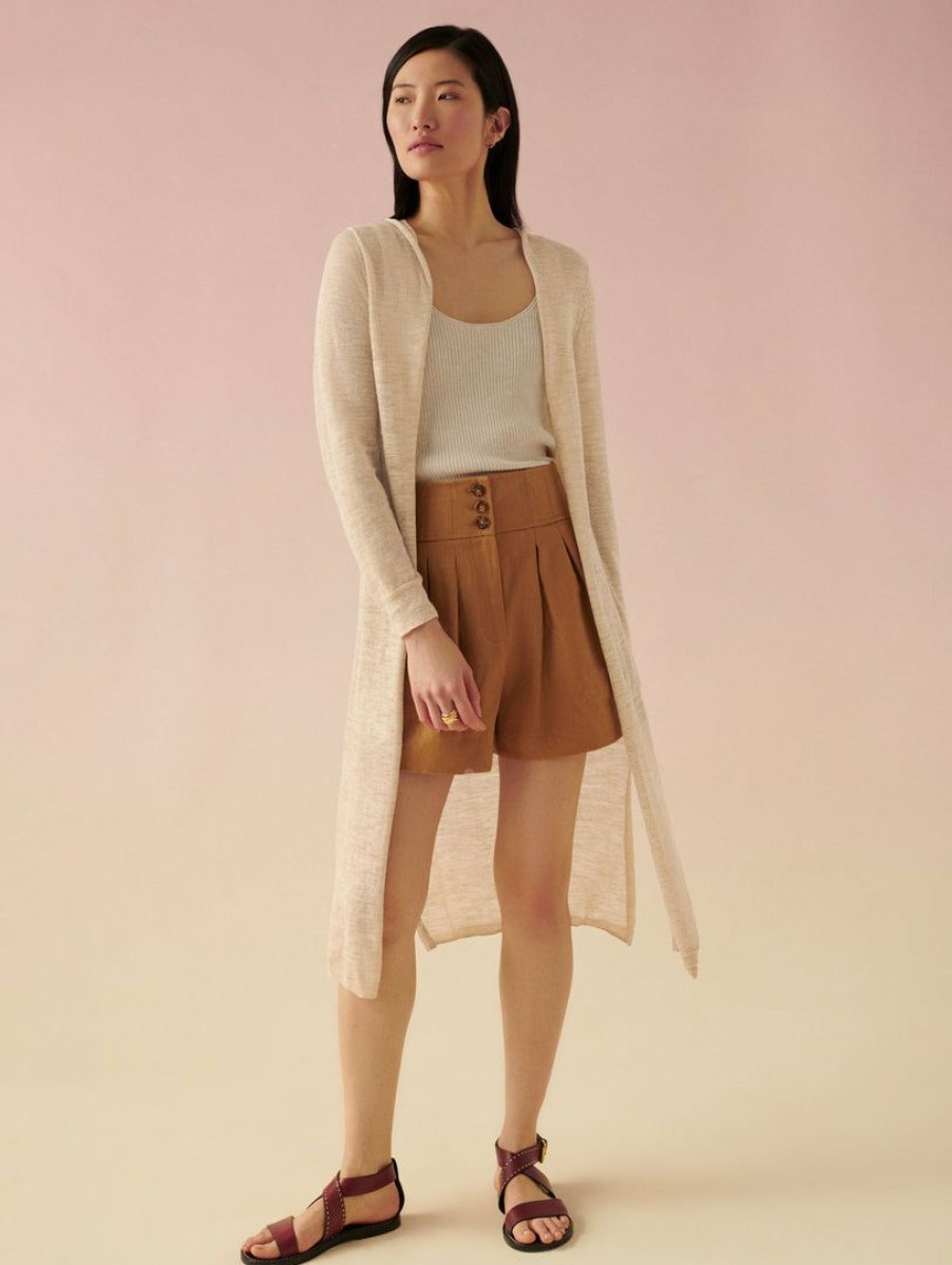 Apparel * | White + Warren Linen Slub Long Hooded Cardigan Sand Heather