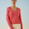 Apparel * | White + Warren Lofty Cotton Cropped V Neck Summer Staples Pink Geranium