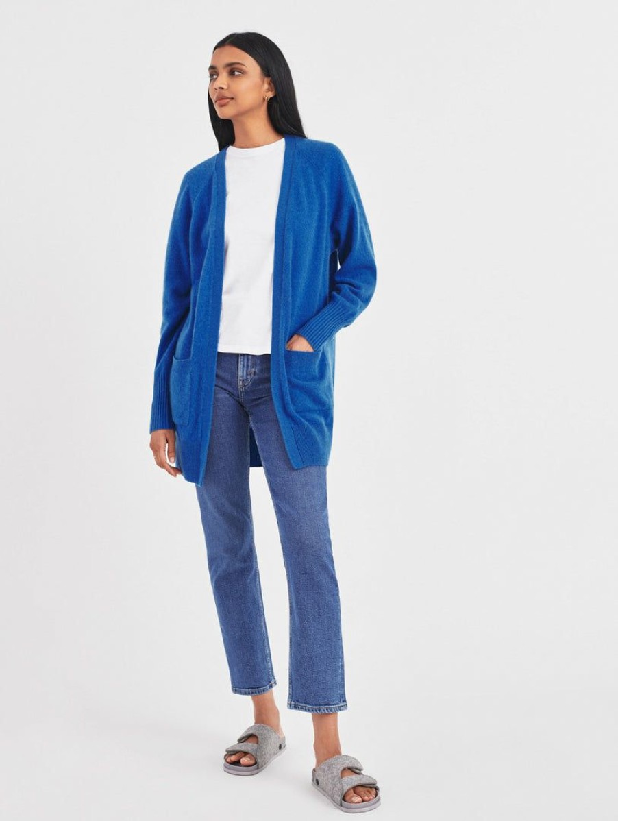 Apparel * | White + Warren Cashmere Patch Pocket Open Cardigan Deep Blue