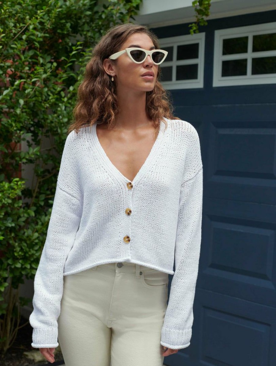 Apparel * | White + Warren Italian Recycled Cotton Cropped Cardigan White