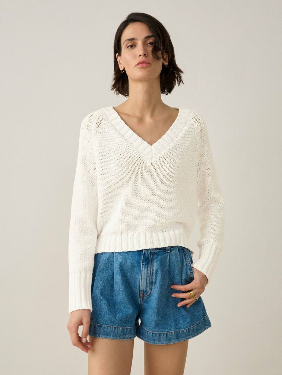 Apparel * | White + Warren Summer Staples Lofty Cotton Cropped V Neck White