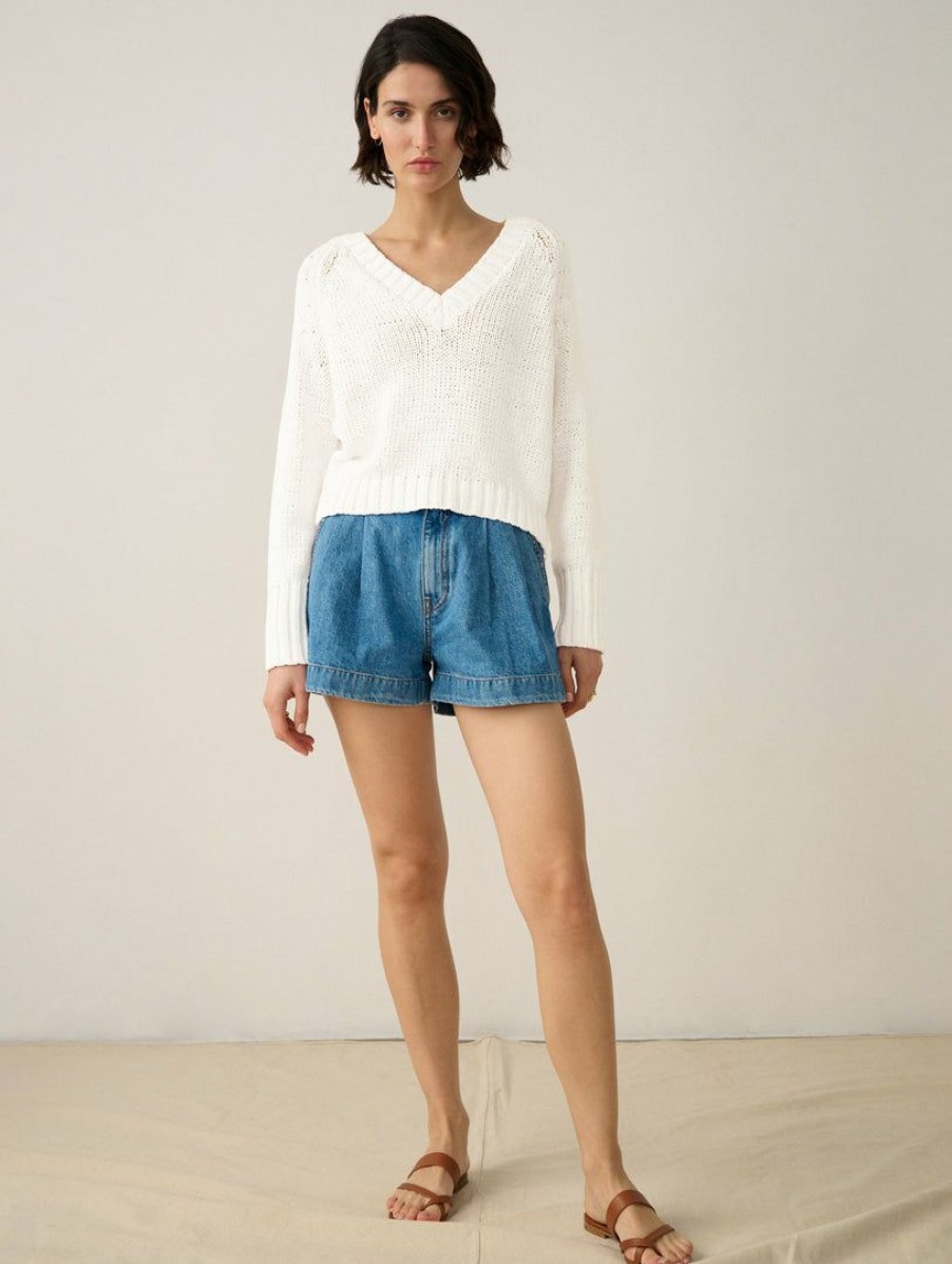 Apparel * | White + Warren Summer Staples Lofty Cotton Cropped V Neck White