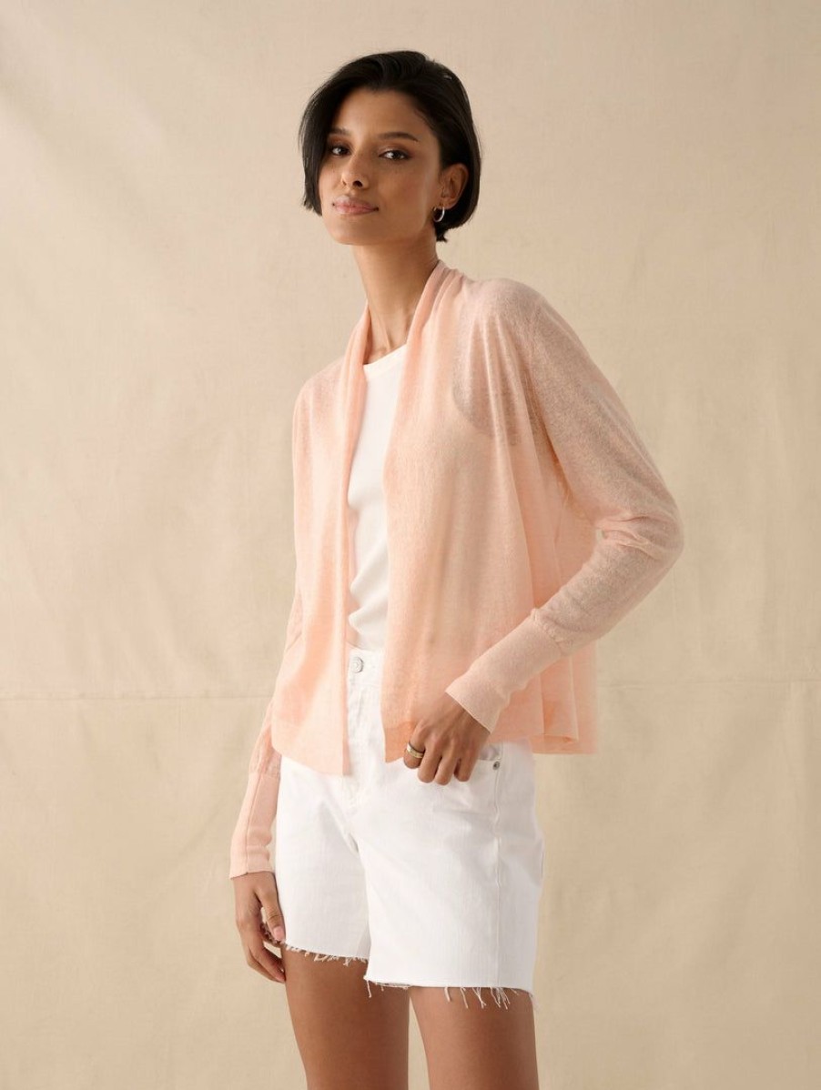 Apparel * | White + Warren Linen Blend Cropped Open Cardigan Vacation Wardrobe Peach Heather