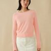 Apparel * | White + Warren Essential Cashmere Shrunken Crewneck Grapefruit