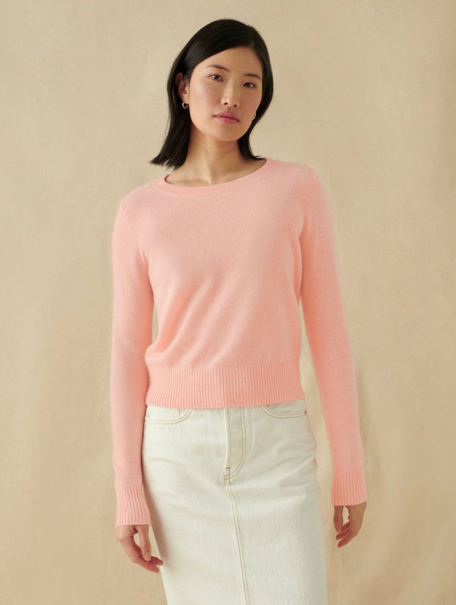 Apparel * | White + Warren Essential Cashmere Shrunken Crewneck Grapefruit