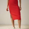 Apparel * | White + Warren Cotton Silk Pencil Skirt Color Shop Red Flame