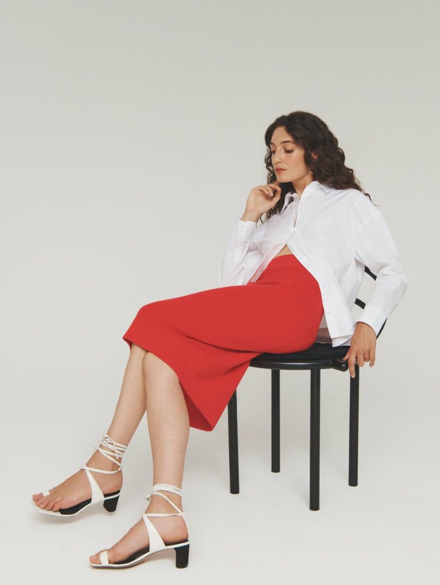 Apparel * | White + Warren Cotton Silk Pencil Skirt Color Shop Red Flame