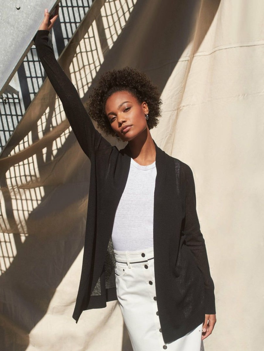 Apparel * | White + Warren Linen Blend Open Cardigan Cardigans Black