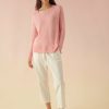 Apparel * | White + Warren Vacation Wardrobe Linen Easy Crewneck Pink Grapefruit Heather