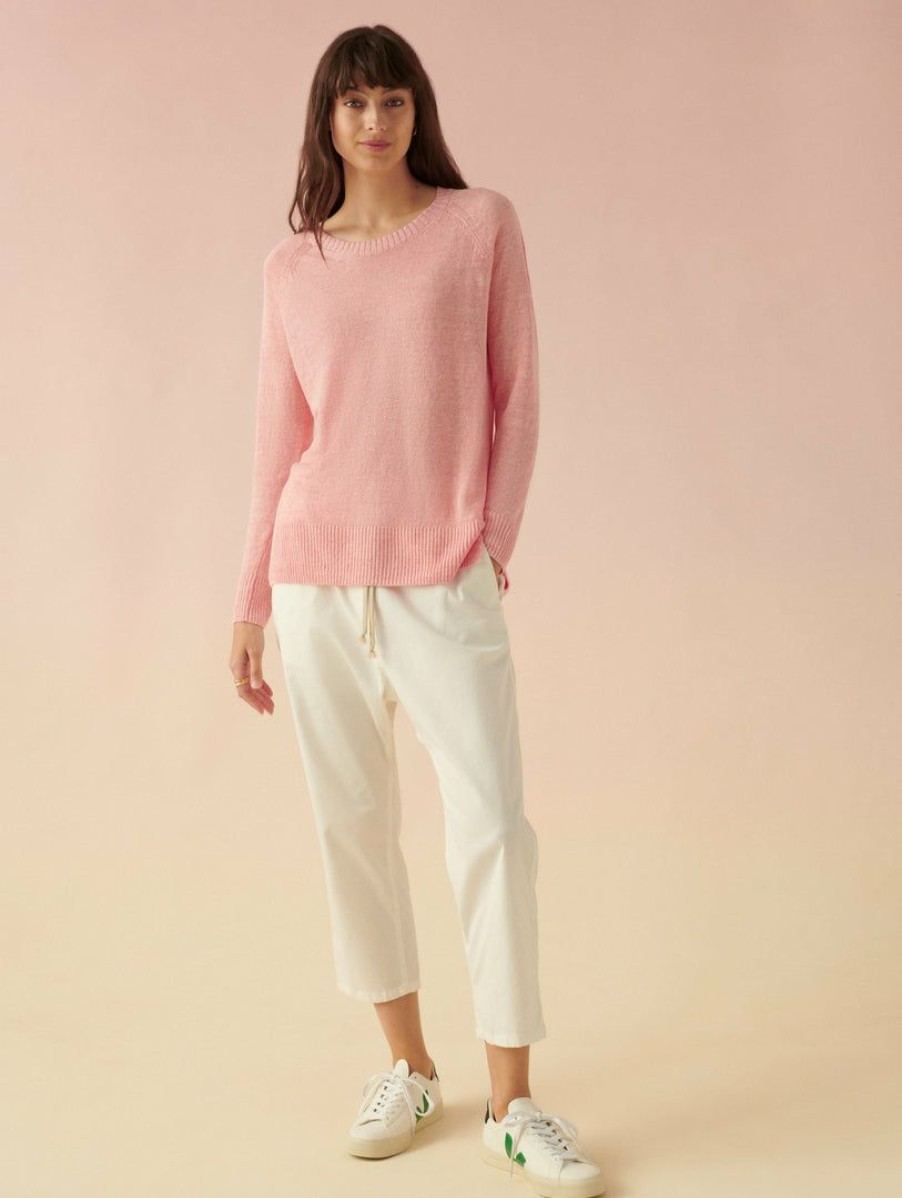 Apparel * | White + Warren Vacation Wardrobe Linen Easy Crewneck Pink Grapefruit Heather