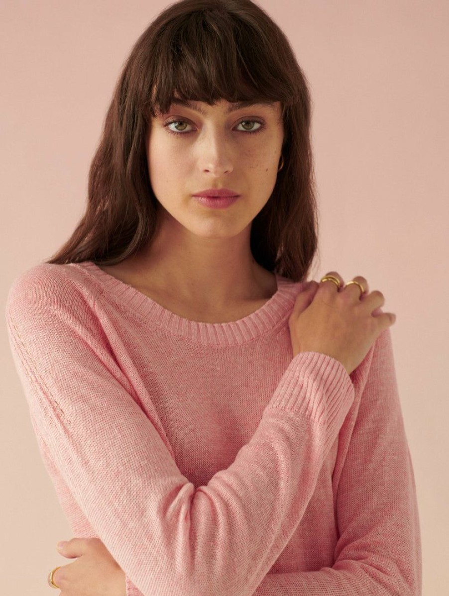 Apparel * | White + Warren Vacation Wardrobe Linen Easy Crewneck Pink Grapefruit Heather