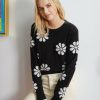 Apparel * | White + Warren Cashmere Daisy Intarsia Sweatshirt Black/White