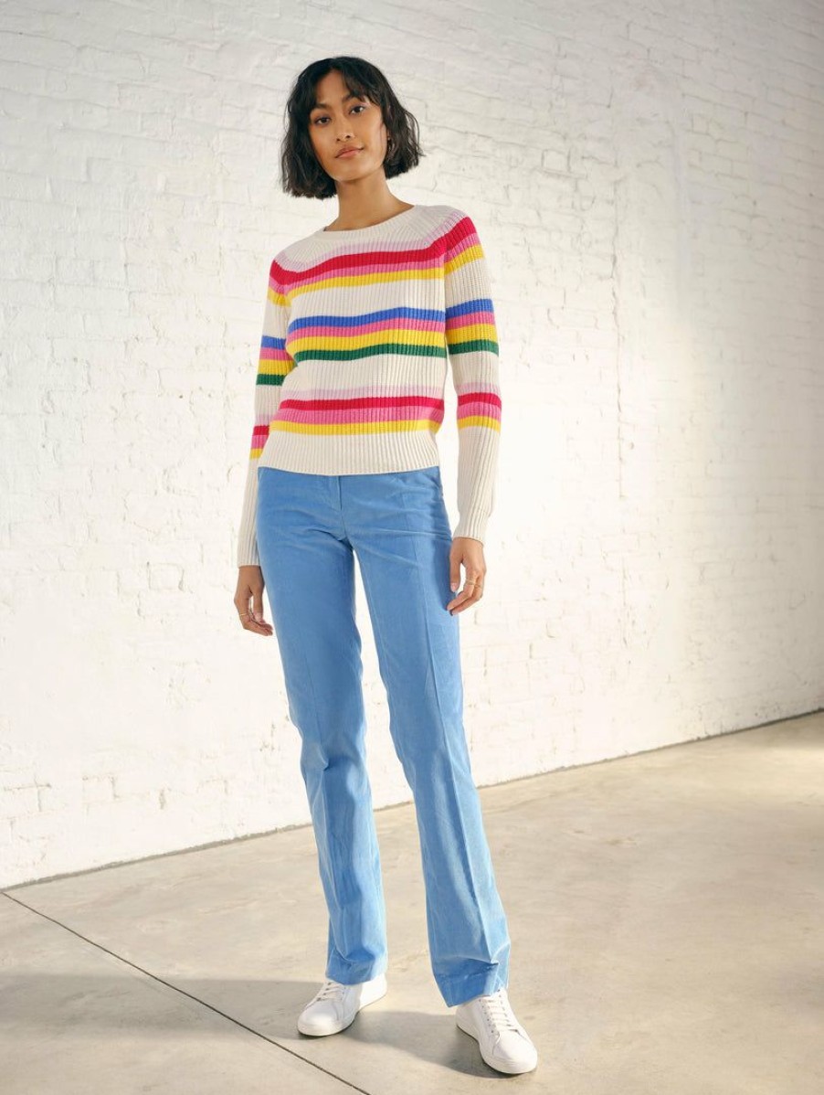 Apparel * | White + Warren Pattern Shop Cotton Striped Rib Crewneck Multi Stripe