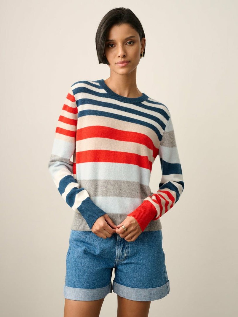 Apparel * | White + Warren Cashmere Mixed Stripe Crewneck Best-Sellers Neutral Combo