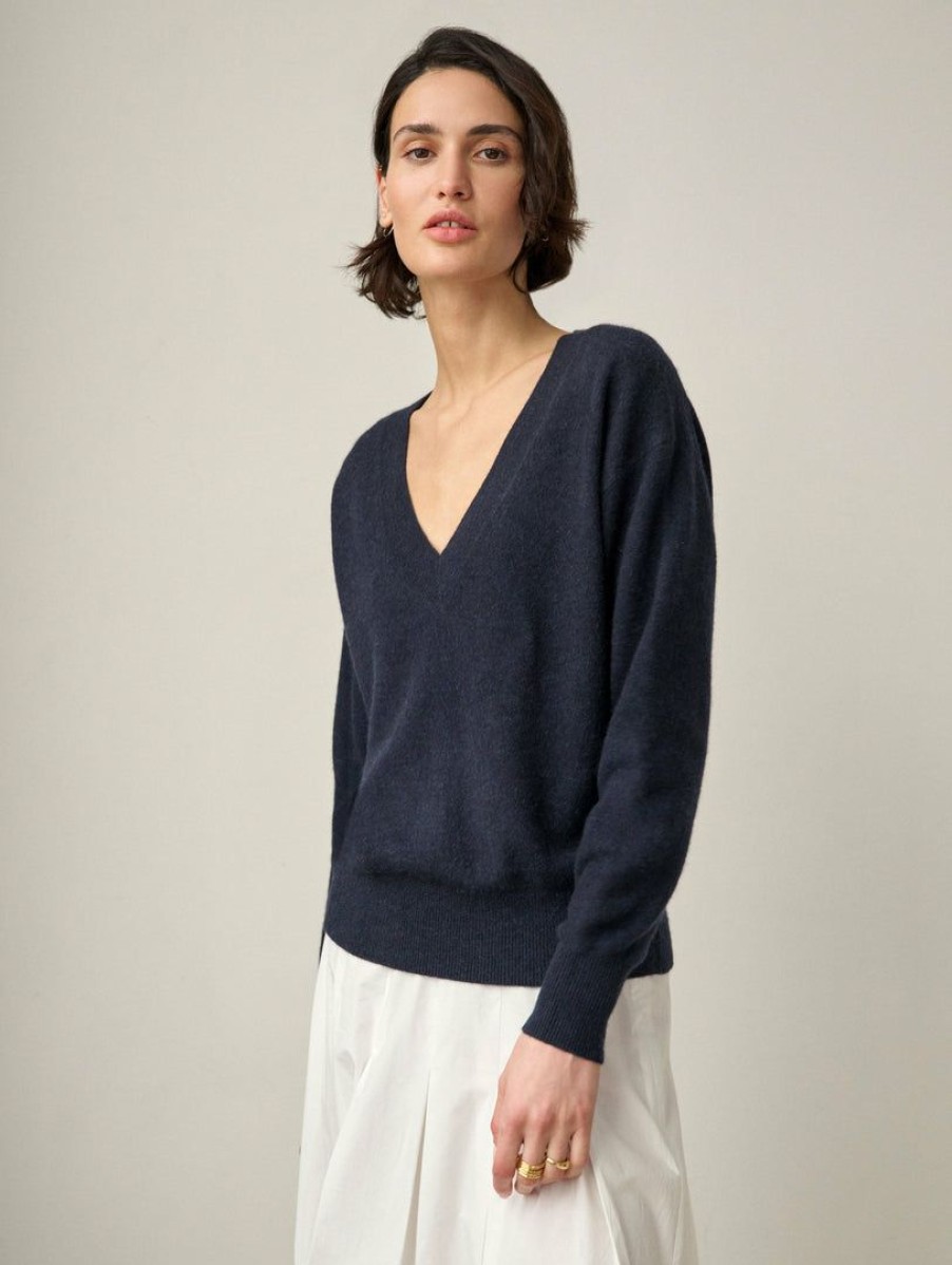 Apparel * | White + Warren Essential Cashmere V Neck Color Shop Deep Navy