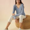 Apparel * | White + Warren Cotton Linen Marled V Neck Summer Staples Chambray Marl