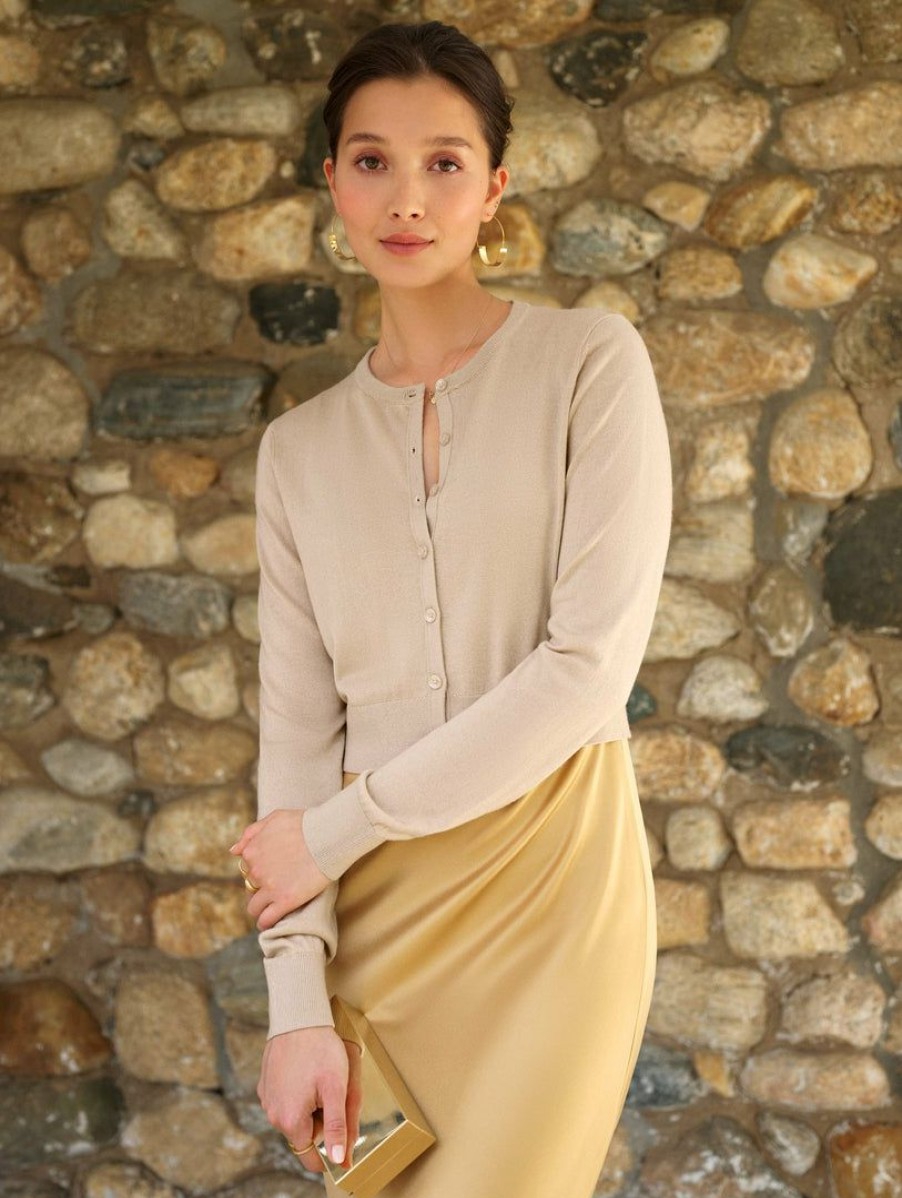 Apparel * | White + Warren Best-Sellers Silk Cashmere Button Cardigan Sand