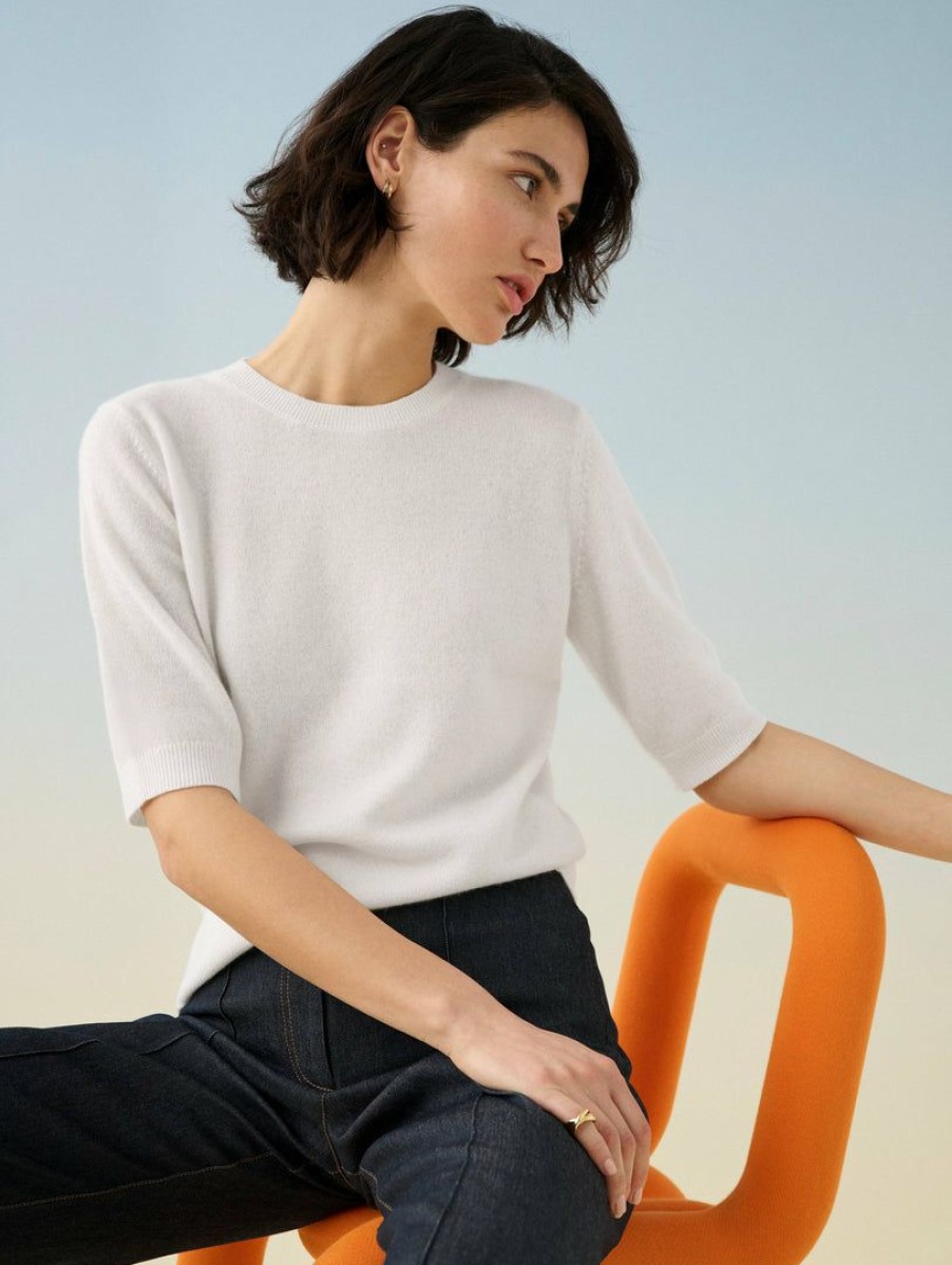 Apparel * | White + Warren Summer Staples Essential Cashmere Tee Soft White