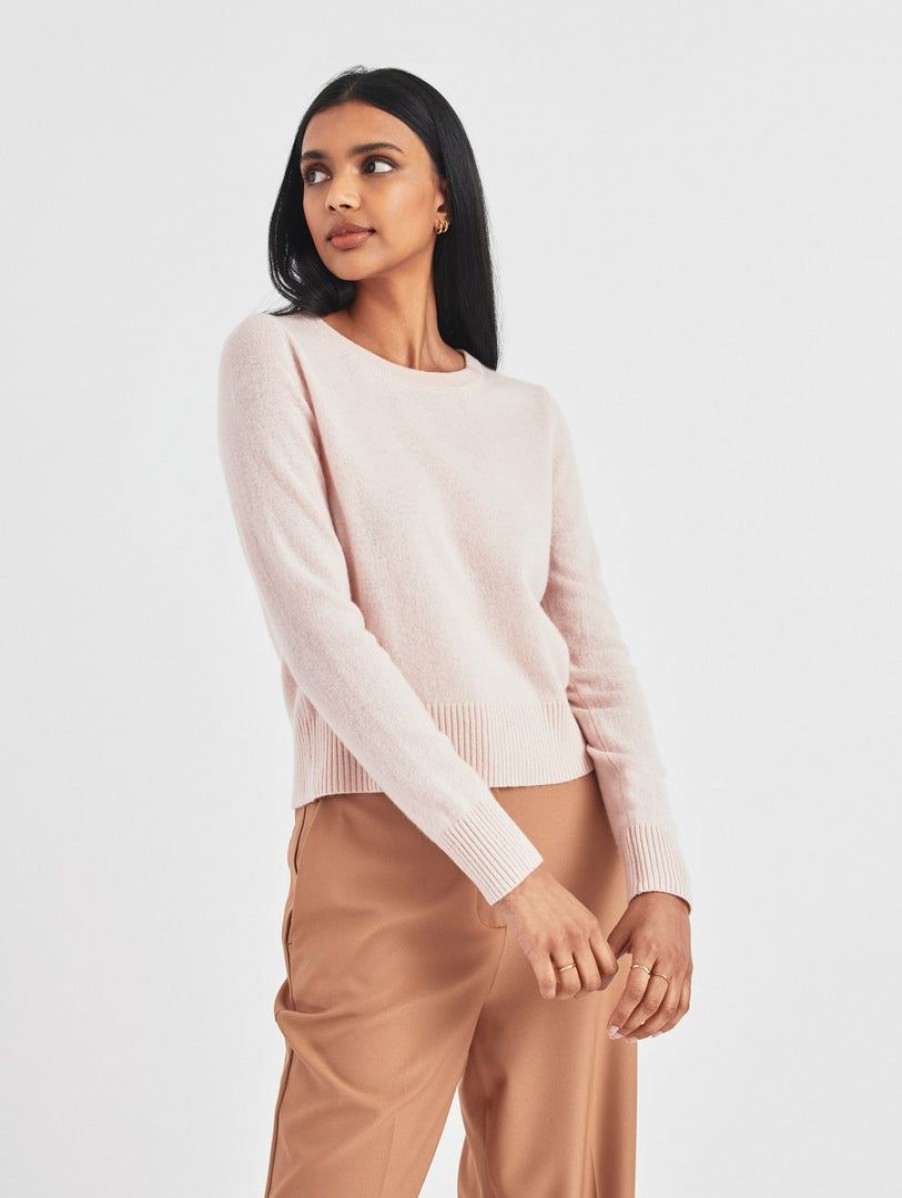 Apparel * | White + Warren Essential Cashmere Shrunken Crewneck Pink Sand