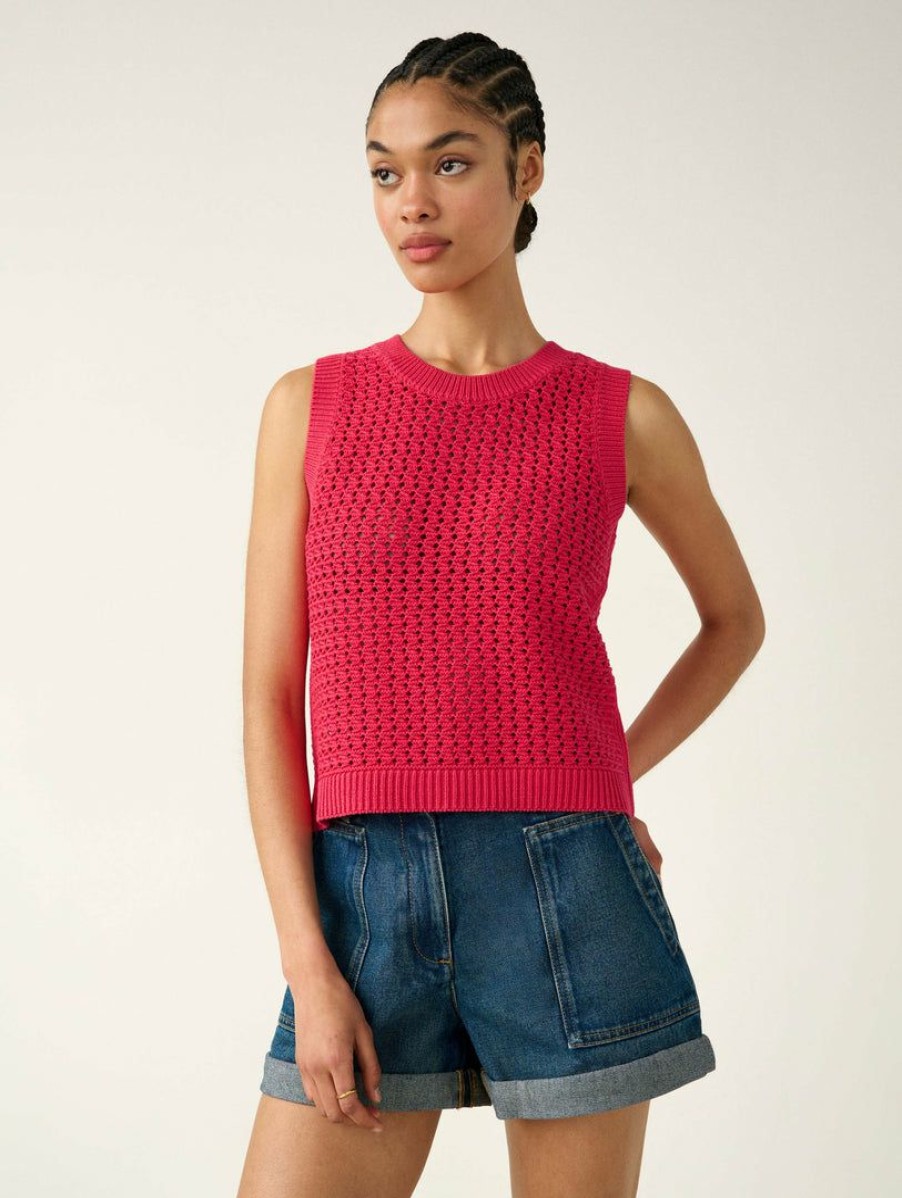 Apparel * | White + Warren Cotton Mesh Tank Summer Staples Bright Berry