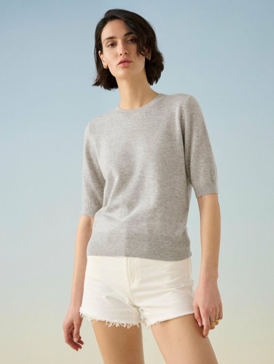 Apparel * | White + Warren Essential Cashmere Tee Celebration Shop Misty Grey Heather