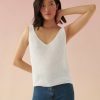 Apparel * | White + Warren Linen Ribbed V Neck Tank White