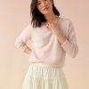 Apparel * | White + Warren Cashmere Embroidered Daisy Sweatshirt Pink Sand Combo