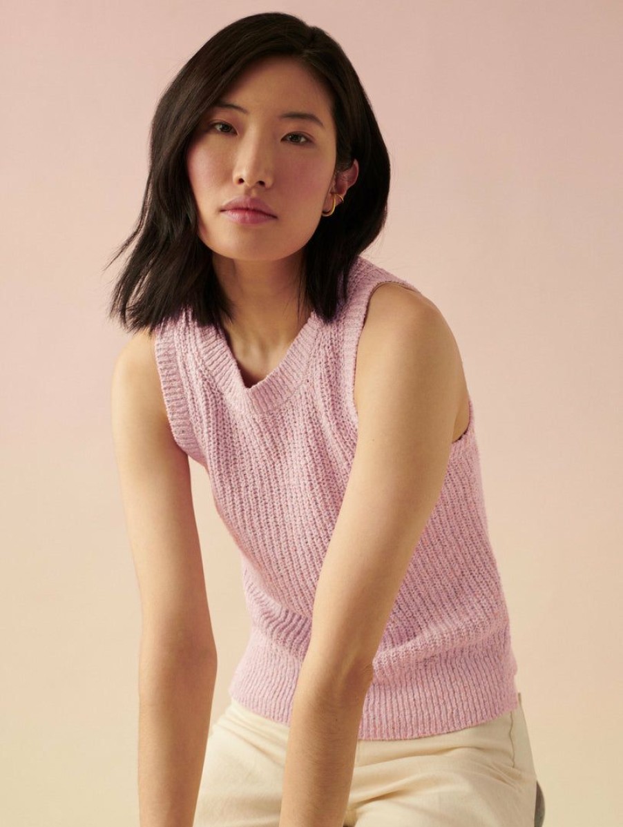 Apparel * | White + Warren Cotton Linen Marled Tank Summer Staples Sherbet Marl