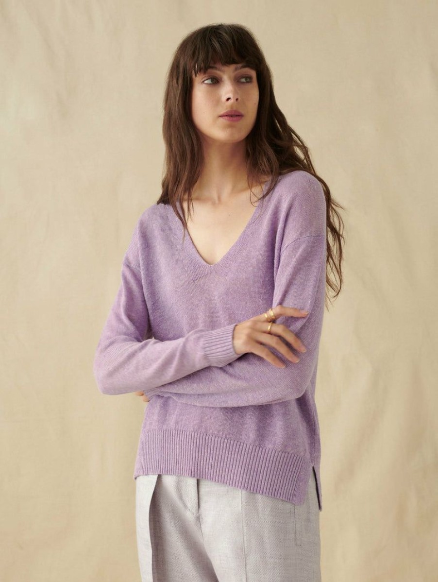 Apparel * | White + Warren Linen Easy V Neck Vacation Wardrobe Lavender Heather