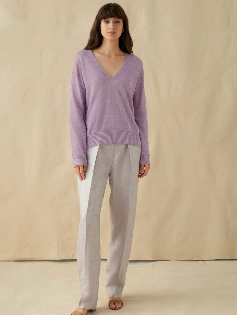 Apparel * | White + Warren Linen Easy V Neck Vacation Wardrobe Lavender Heather