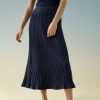 Apparel * | White + Warren Cotton Silk Ribbed Skirt Color Shop Navy