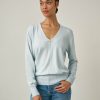 Apparel * | White + Warren Color Shop Cotton Silk V Neck Iced Blue