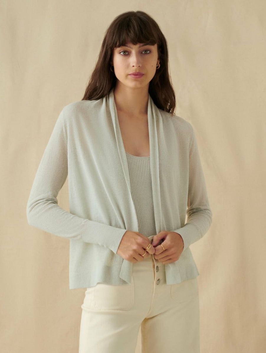 Apparel * | White + Warren Linen Blend Cropped Open Cardigan Vacation Wardrobe Sage Heather