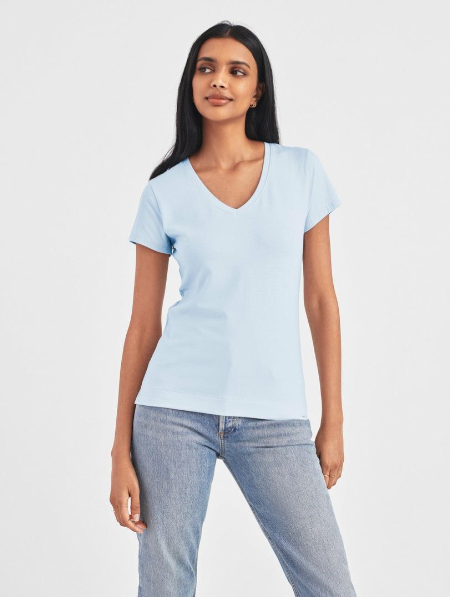 Apparel * | White + Warren Cotton Modal V Neck Tee Pale Water