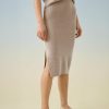 Apparel * | White + Warren Cotton Silk Pencil Skirt Latte