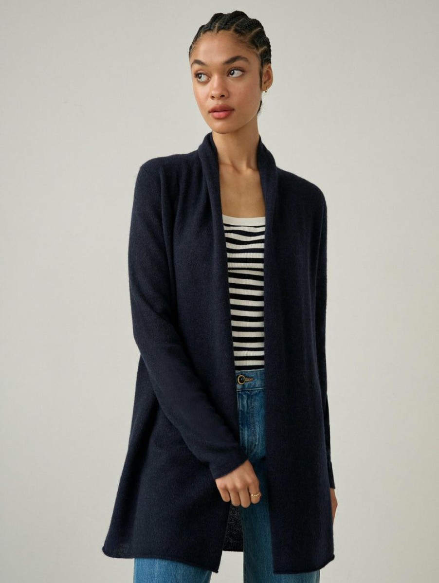 Apparel * | White + Warren Essential Cashmere Trapeze Cardigan Color Shop Deep Navy