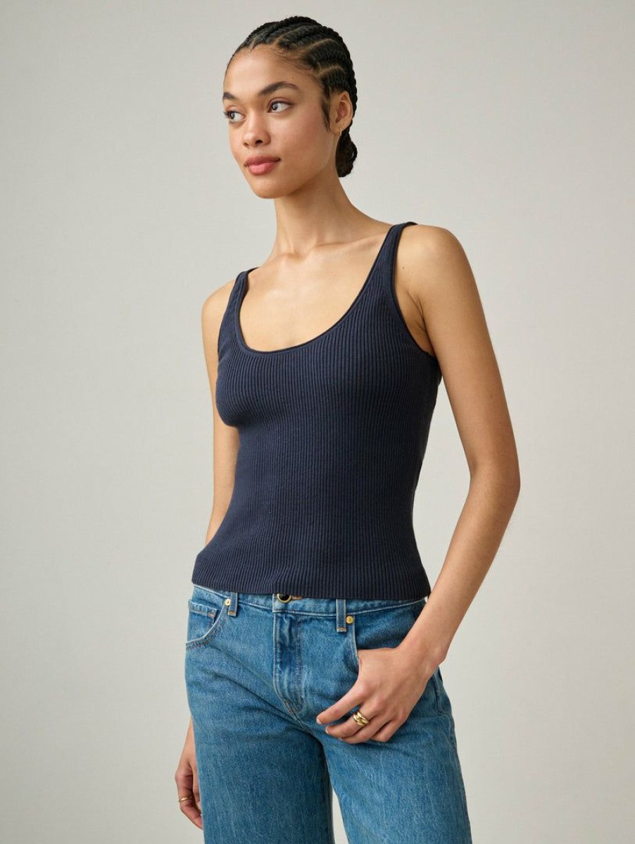 Apparel * | White + Warren Color Shop Cotton Silk Tank Navy