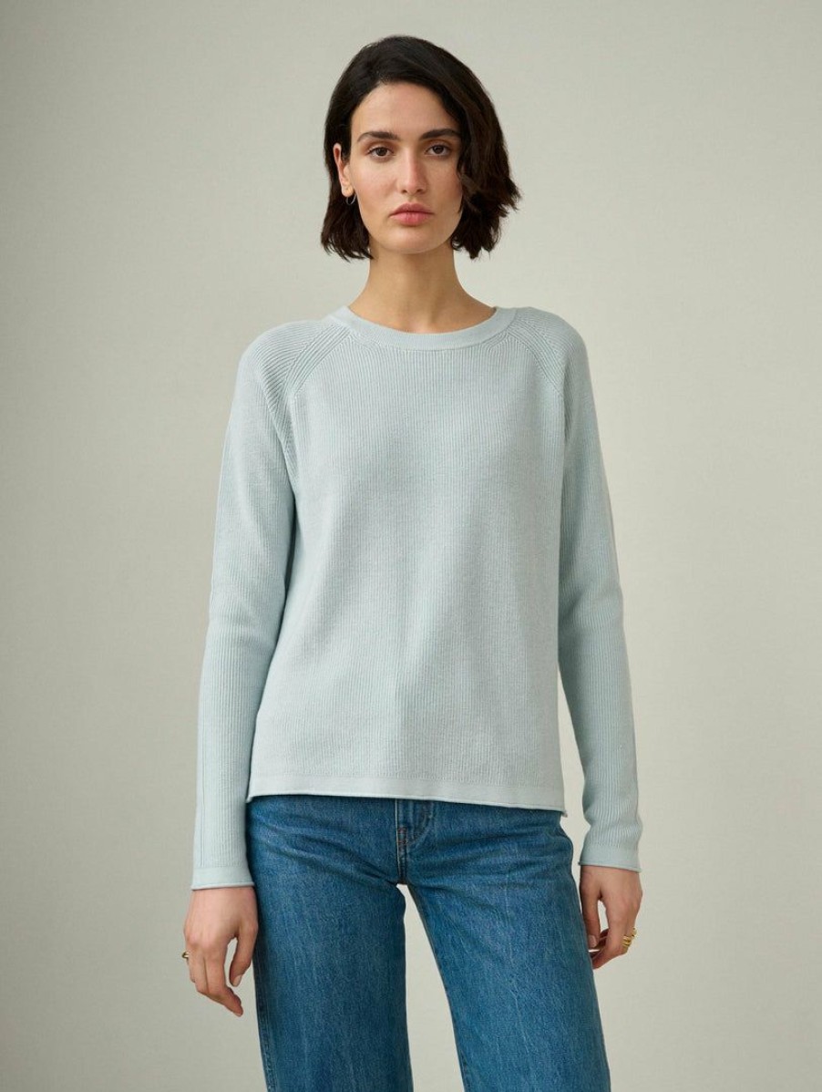 Apparel * | White + Warren Cotton Silk Ribbed Crewneck Best-Sellers Iced Blue