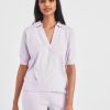 Apparel * | White + Warren Cotton Cashmere Polo Top Sweaters Pale Lilac