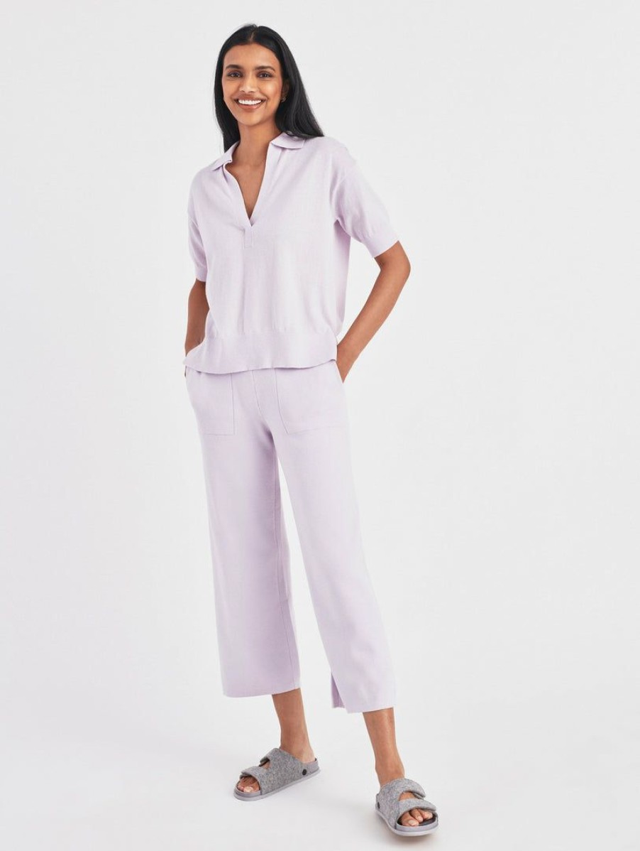 Apparel * | White + Warren Cotton Cashmere Polo Top Sweaters Pale Lilac