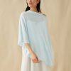 Apparel * | White + Warren Linen Blend Two Way Angled Topper Sky Blue Heather